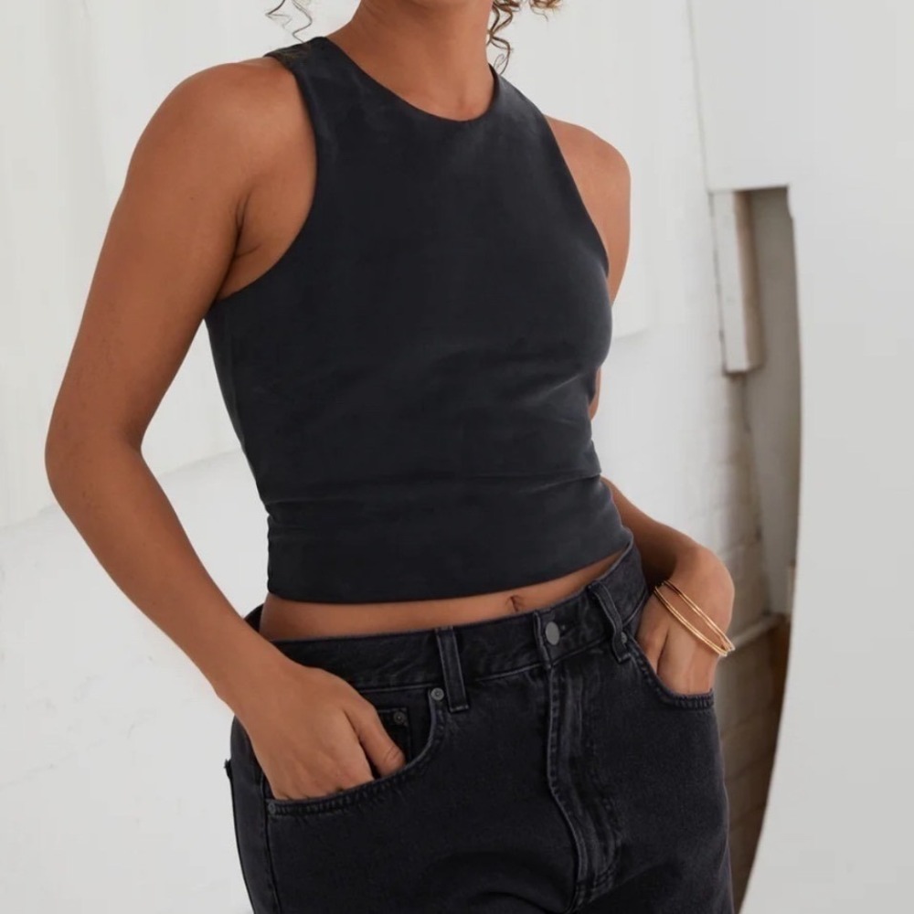 KADA Sculpt Racerback Crop Tank Top XS Black Wash Minimalist Streetwear Yoga Gym